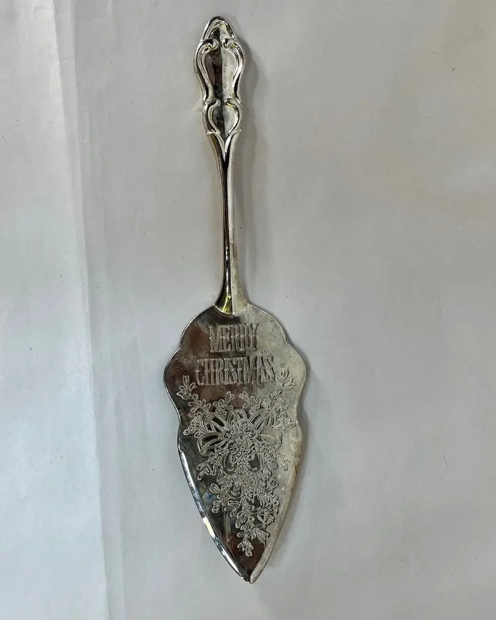 Silver Plated Cake Pie Server Spatula Merry Christmas Holiday Vintage 11.5
